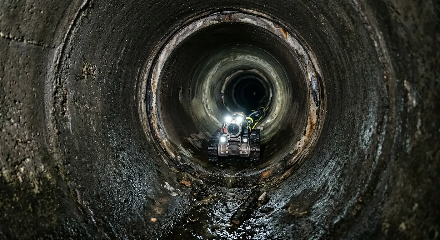 Robotic sewer camera inspecting pipe interior for Drain Snake Service in Los Gatos