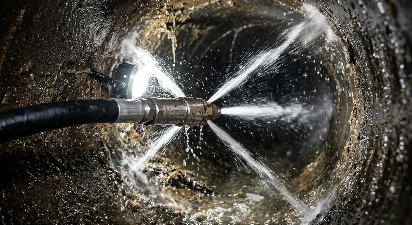 High-pressure hydro jetting nozzle cleaning sewer pipe for Storm Drain Cleaning in Los Gatos